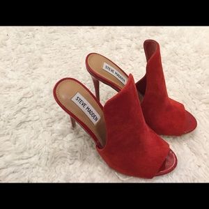 Red suede slide on pumps